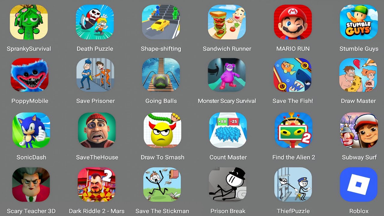 Increibox Sprunki,Sprunki Shooter,Puzzle & Fun,Scary Teacher 3D,Sonic Dash,Stumble Guys,Poppy play 4