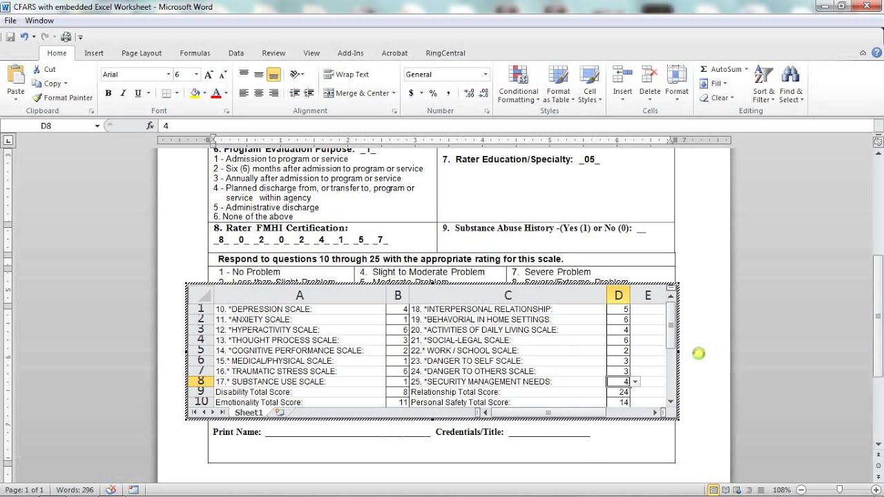HOW TO the CFARS with embedded Excel worksheet - YouTube