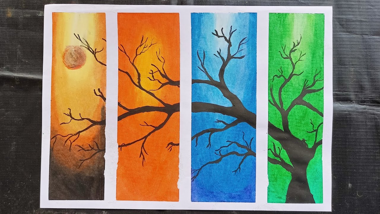 oil pastel drawing Easy Rainbow Tree Drawing with oil pastel YouTube