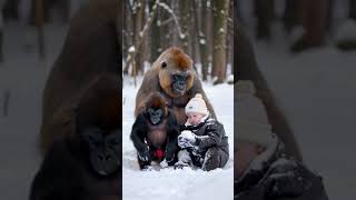 Unexpected Friends: Gorilla's Love for a Human Baby #cuteanimal #cute #gorilla