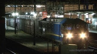 JR貨物 EF210-301号機+試験用コキ+EF210-156号機 試運転列車 西条駅を出発 2012.10