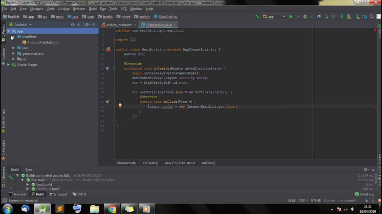 Explisit Intent pada Android Studio - YouTube