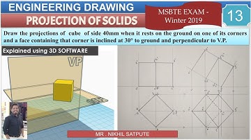 Engineering Drawing | Projection of Solids- Cube - Problem 13 | Learn with Nikhil