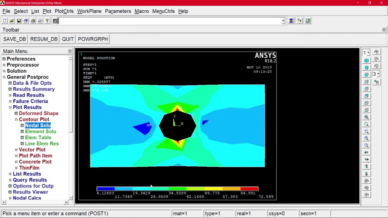 Stress analysis of a plate with a circular hole using APDL in Ansys 18. ...