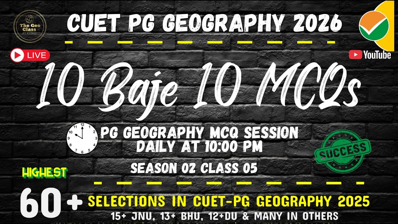 10 BAJE 10 MCQ  | CUET PG Geography Free MCQ Session | S02E05 | MA Geography 2026 | BHU JNU DU