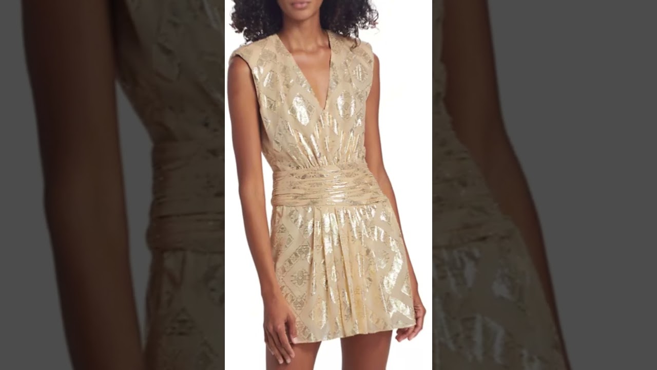 Metallic V Neck Silk Blend Dress