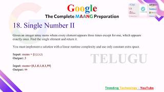 Single Number II | Google Coding Question in Telugu |Day - 18 | #google #telugu #dsa #amazon #telugu