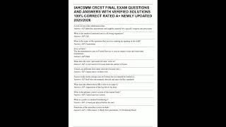 IAHCSMM CRCST FINAL EXAM QUESTIONS AND ANSWERS WITH VERIFIED SOLUTIONS 100 CORRECT RATED A NEWLY UPD