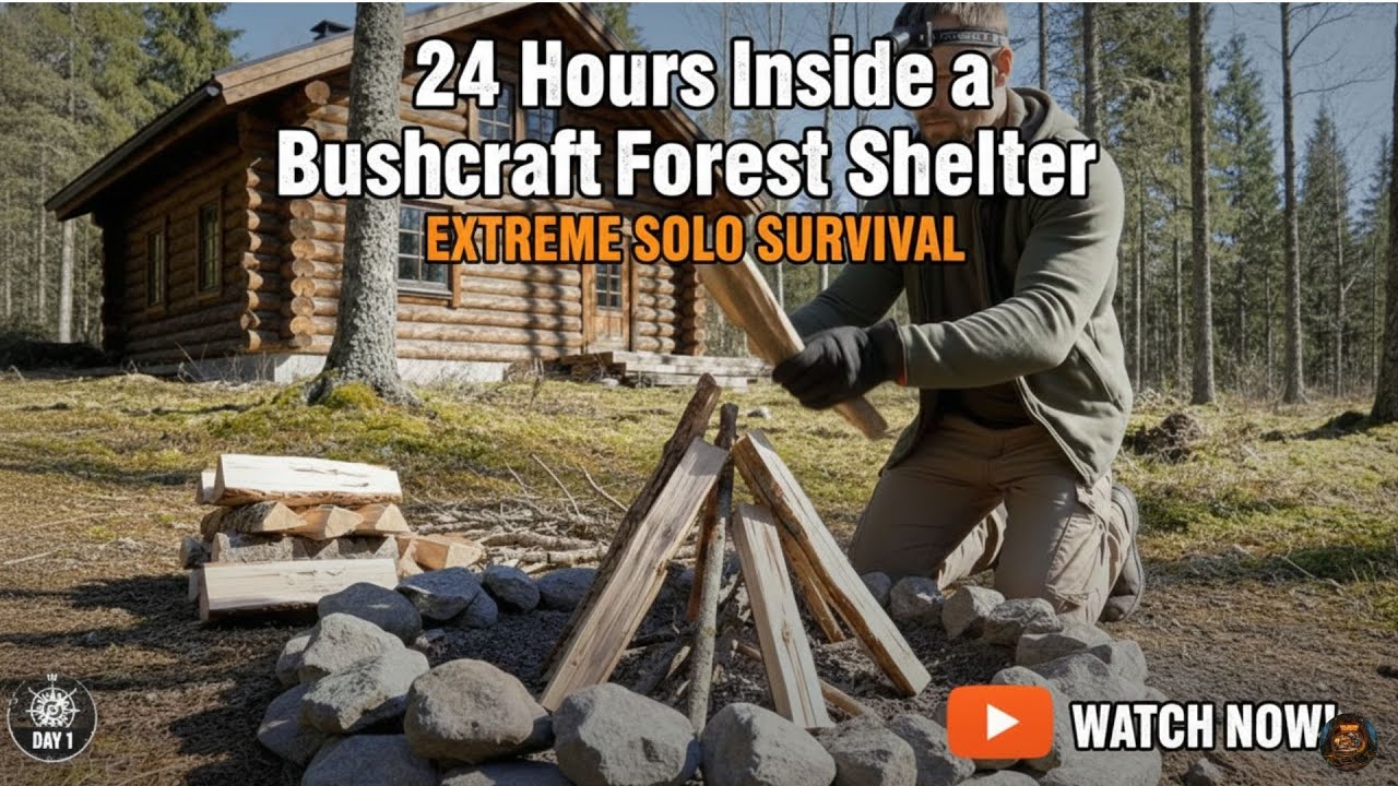 24 Hours Inside a Bushcraft Forest Shelter - YouTube