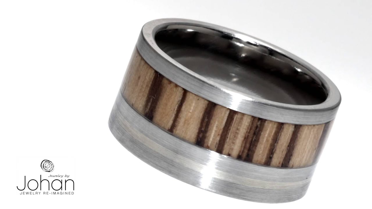 Titanium Wood Ring With Gold Pinstripe