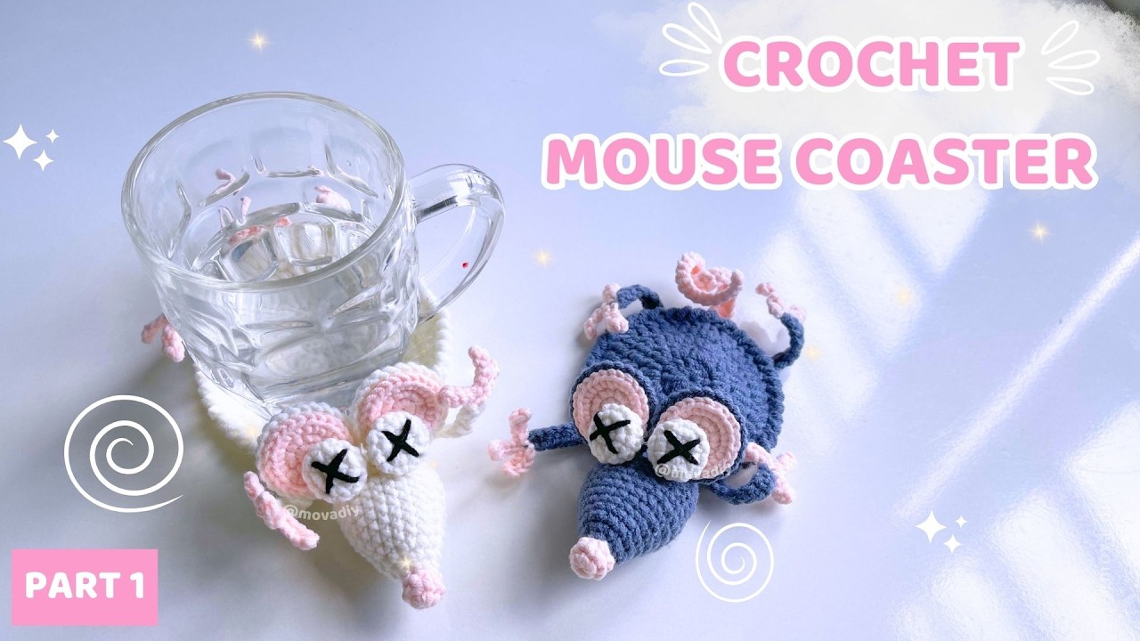 [ЧАСТЬ 1] Как связать крючком подставку под кружку в виде мышки (урок для начинающих) 🐭🐁 Перевора...