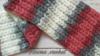 Easy Crochet scarf V puff stitch كروشية كوفية/سكارف نسائى  أجمل الغرز الشتوية سهله جدا تكرار سطر