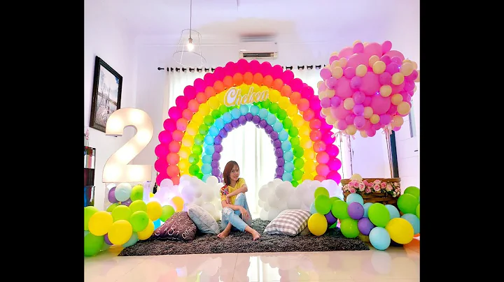RAINBOW BALLOON ARCH AND HOT AIR BALLOON DECORATION