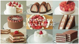 Version 2! 9 Strawberry Cake & Dessert Recipe | Chocolate Cake,Crepe Cake,Cheesecake,Rice cake
