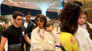 Priyanka Chopra Holds Daughter Malti Marie, Nick Jonas Requests Paps to be Quiet at airport