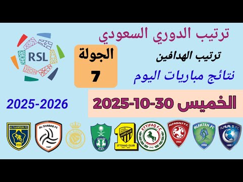 ترتيب الدوري السعودي وترتيب الهدافين ونتائج مباريات اليوم الخميس 30 10 2025 من الجولة 7