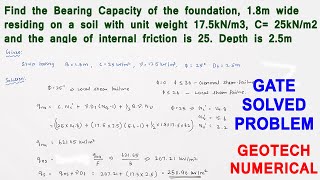 Numerical on Terzghi Method l Bearing Capacity of Soil | Calculation of Safe Bearing Capacity | GATE screenshot 4
