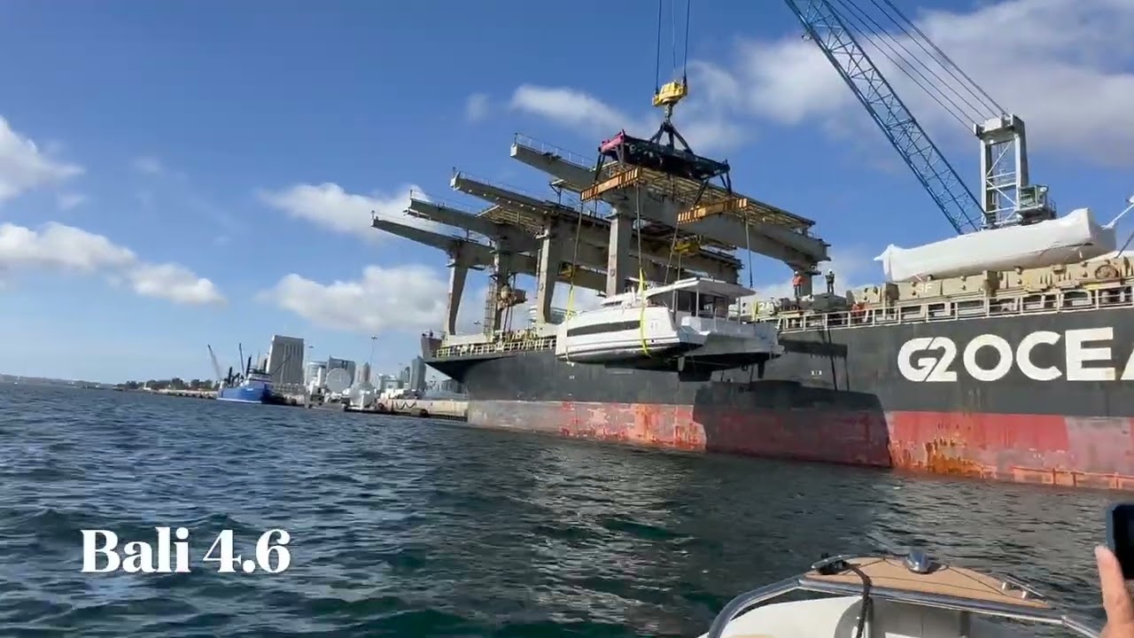 ⁣Offloading 3 New Bali Catamarans from a Ocean Freighter in San Diego, California By: Ian Van Tuyl