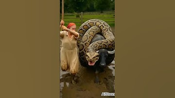 Brave Woman Rescues Buffalo from Giant Python 🐃🐍 #animals #funny #shorts  ⁨@MrBeast⁩