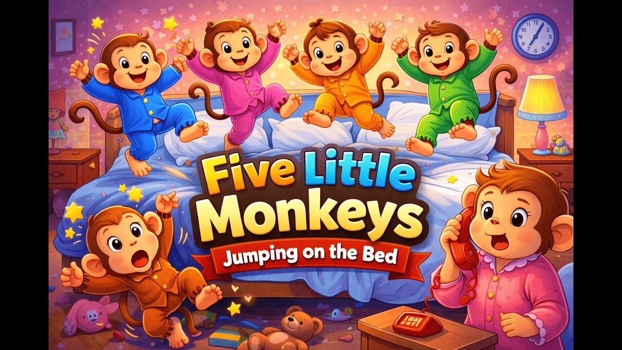 Five Little Monkeys Jumping on the Bed | Popular Kids Song & Nursery Rhyme