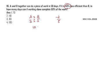 A and B together can do a piece of work in 50 days  If A is 40% less efficient than B
