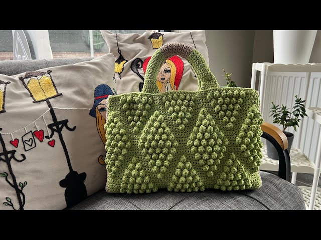 🐢Crochet Diamond Popcorn Bag - Tığ işi patlamış mısır modelli çanta yapımı #örgüçanta #crochetbag class=