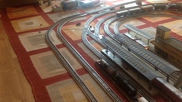 Märklin HO temporary layout. (Phase 2 of project). 6 trains running together. HD version