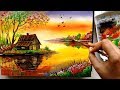 Beautiful riverside scenery painting  acrylic painting tutorial