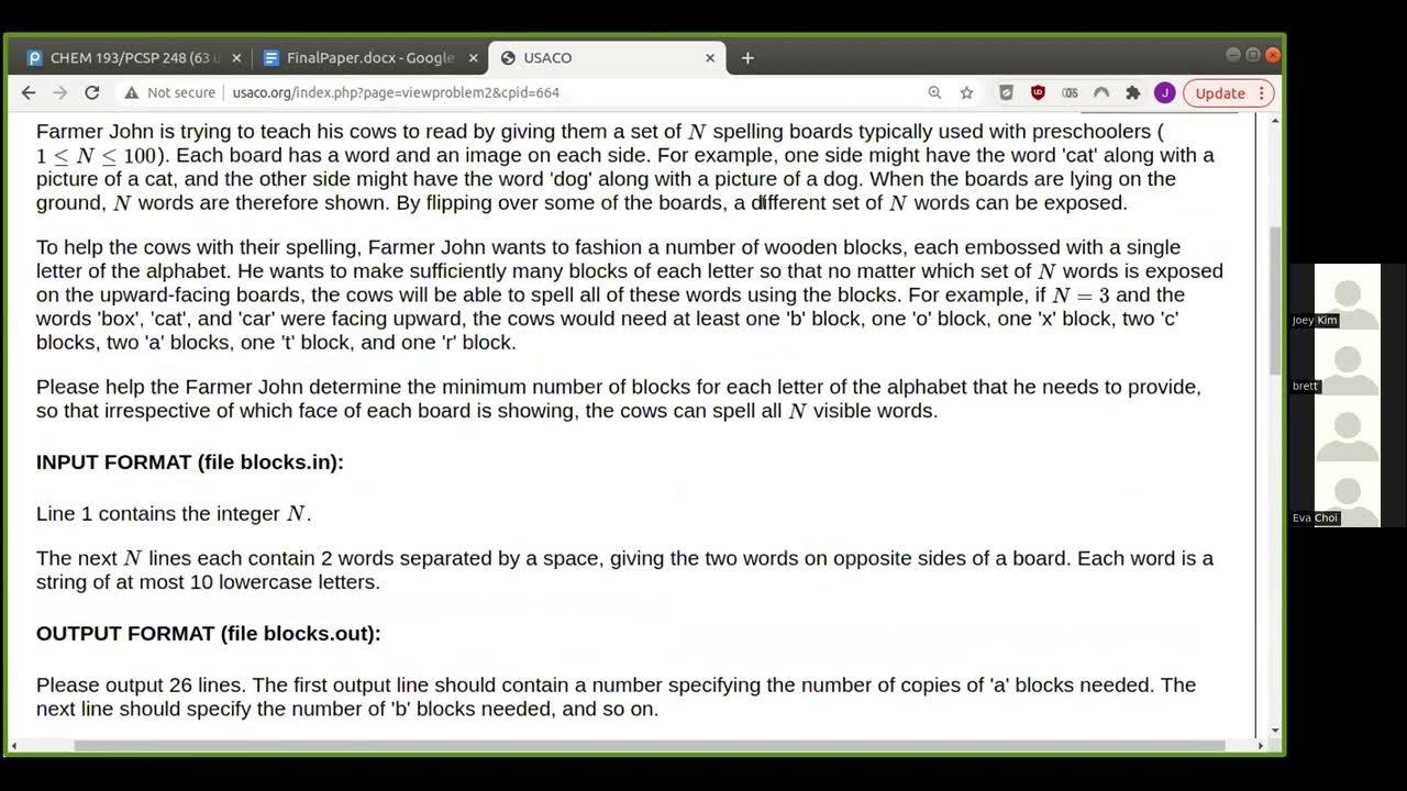[USACO BRONZE] 2016 December Block Game, The CowSignal YouTube
