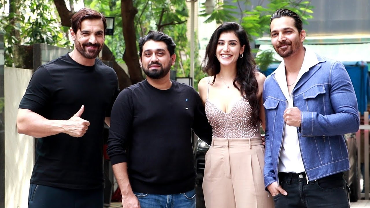 Harshvardhan Rane and Sonia Rathee along with John Abraham at the trailer Launch Film Tara Vs Bilal