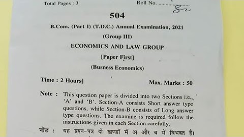 Business Economics 1st year previous year paper 2021 Question paper B.com Important questions