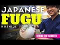 Behind the counter at a local japanese poisonous puffer fish fugu restaurant