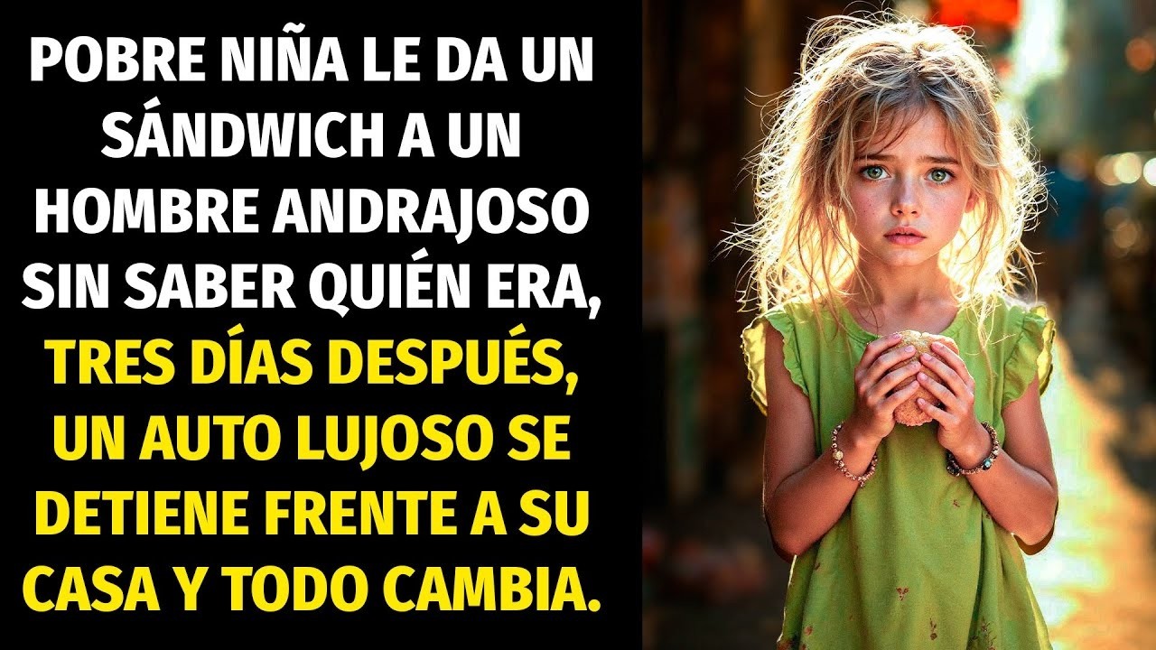 POBRE NIÑA LE DA UN SÁNDWICH A UN MILLONARIO DISFRAZADO… 3 DÍAS DESPUÉS, ALGUIEN TOCA SU PUERTA..