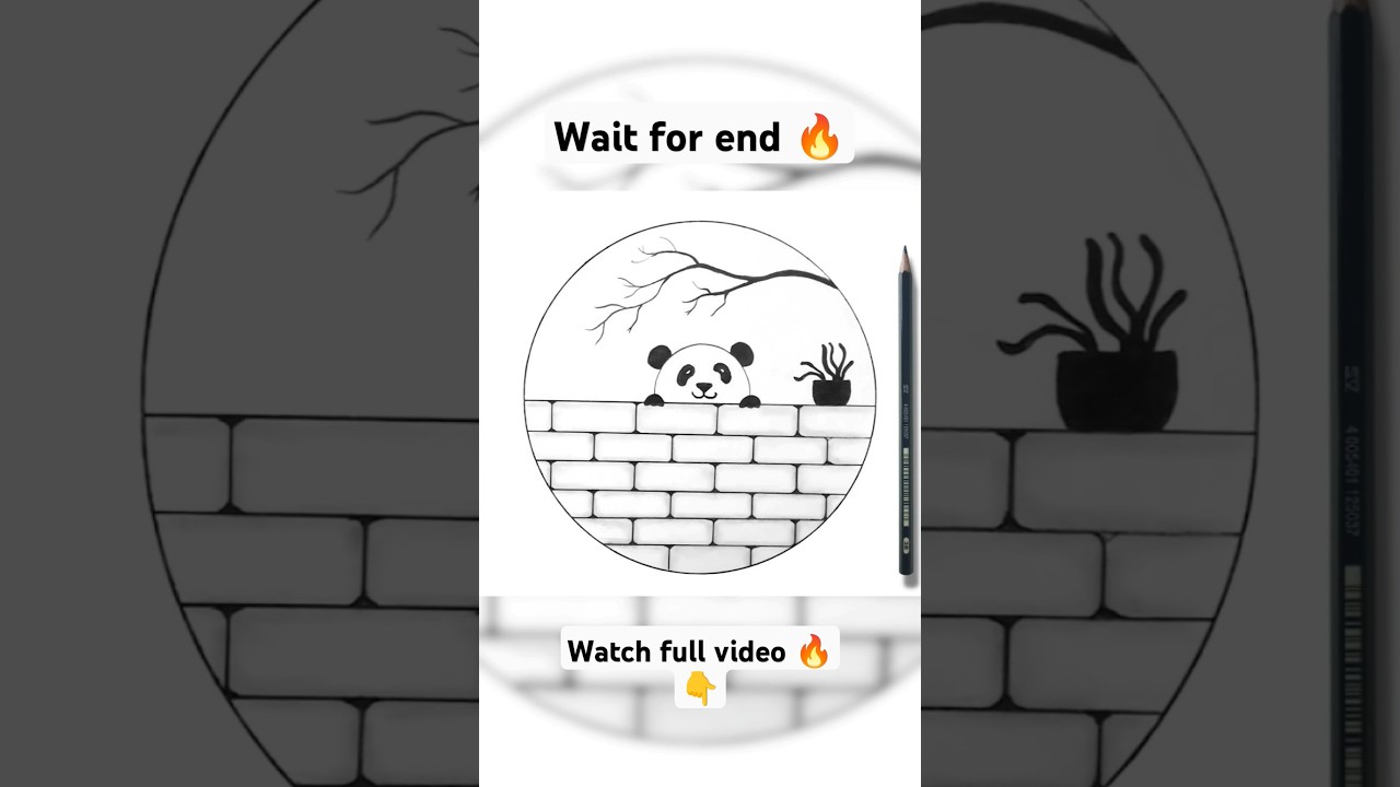 Panda Drawing in Circle | Easy Circle Scenery Drawing 