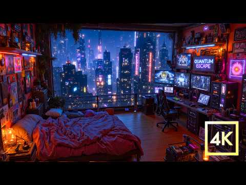 Cyberpunk Streamer Command Center 🌃 Ultimate Gaming & Coding Room Ambience | 4K 8Hours