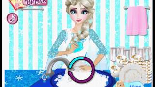 Elsa Washing Dishes game online screenshot 2