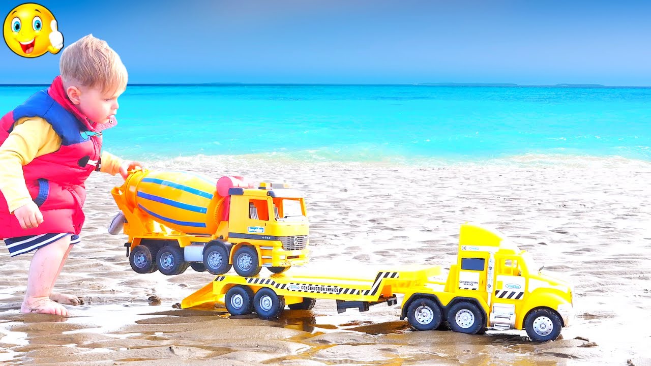 Toys For Kids On The Beach With Noah Construction Vehicles For Kids
