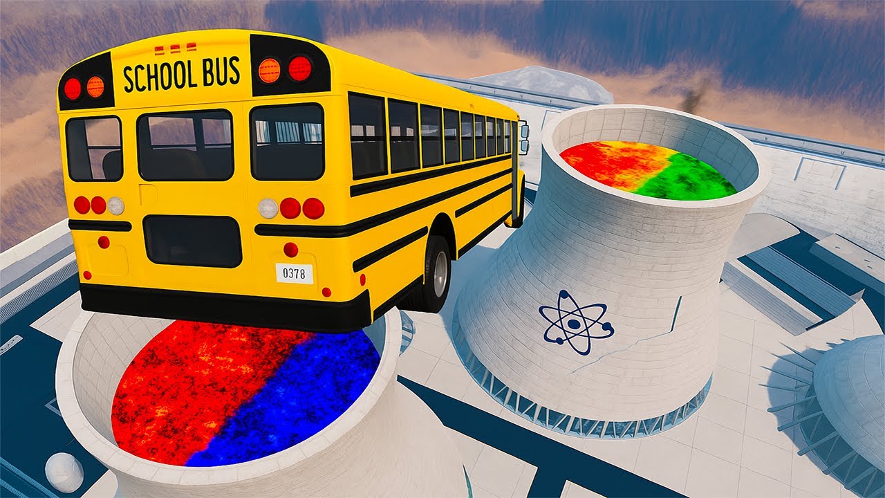 Car Jumping Into Lava & Nuclear Centrale with Cars -  BeamNG.Drive