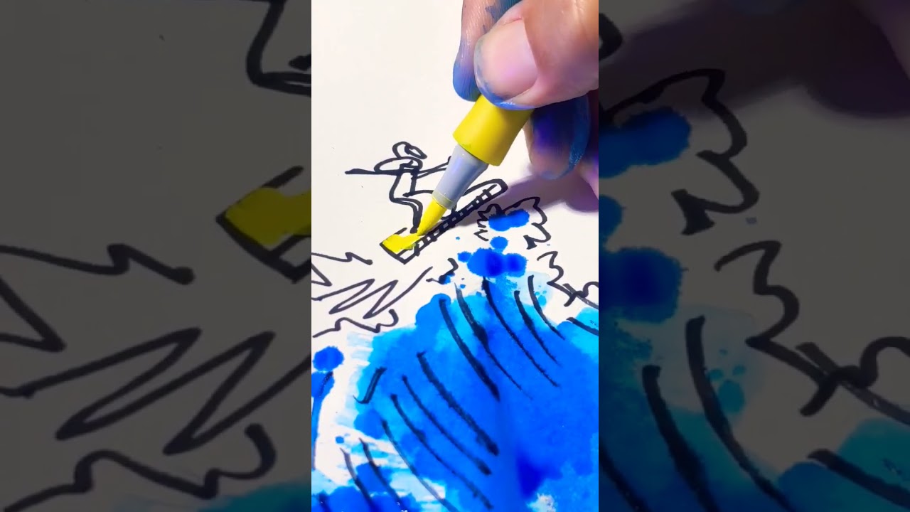 BIG wave Tiny drawing | Surf POSCA markers speed art 