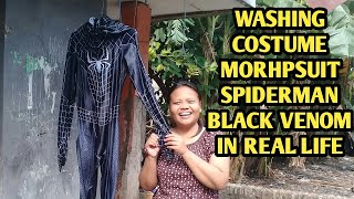 Washing Costume Morphsuit Spiderman Black Venom Real Life In The Well Bathroom