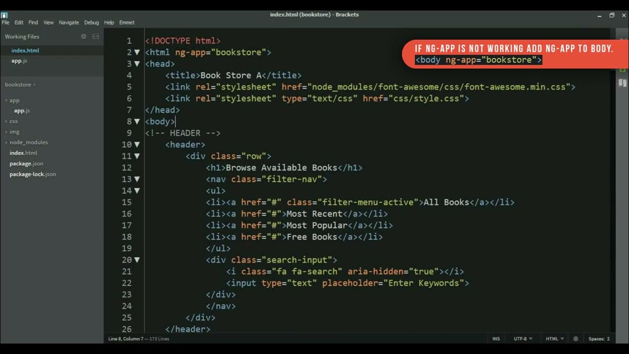19. AngularJS Course/Tutorial - Bookstore App 2 - Adding AngularJS to ...