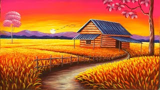 Painting of a beautiful sunset and farmhouse | painting 502 by Easy paint with Biswanath 7,288 views 4 months ago 12 minutes, 30 seconds