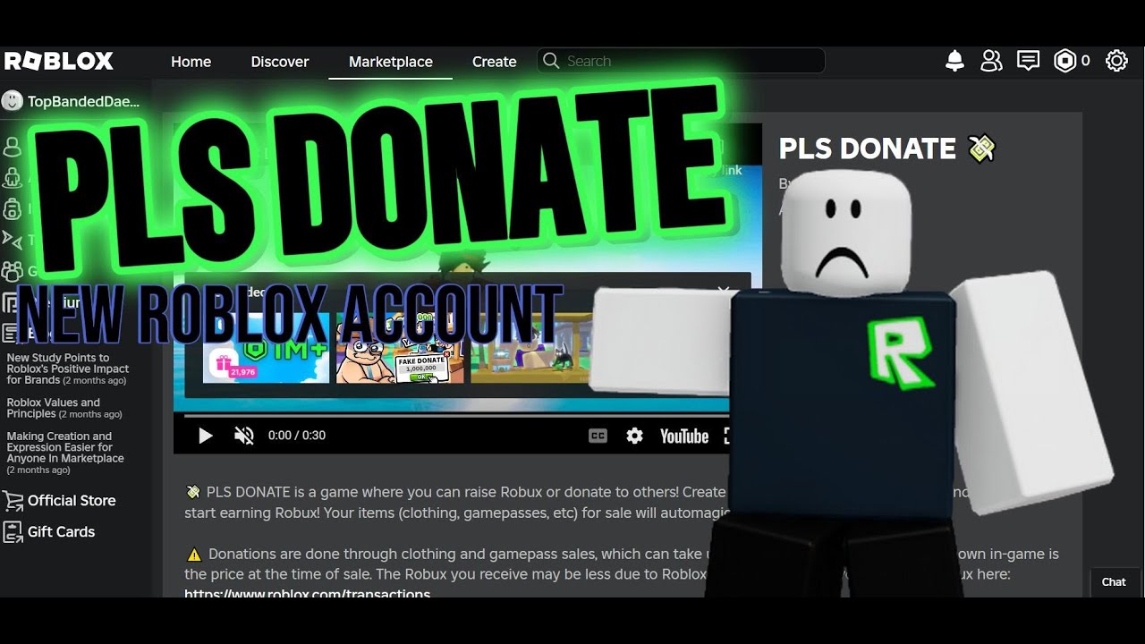New Roblox Account Pls Donate Youtube