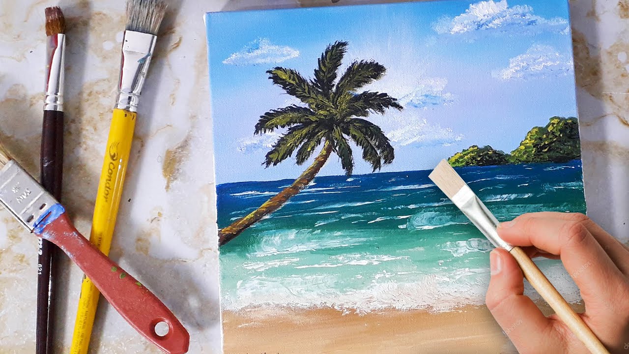 🏝 Beach Landscape / Acrylic Painting / Easy for Beginners / Summer ...