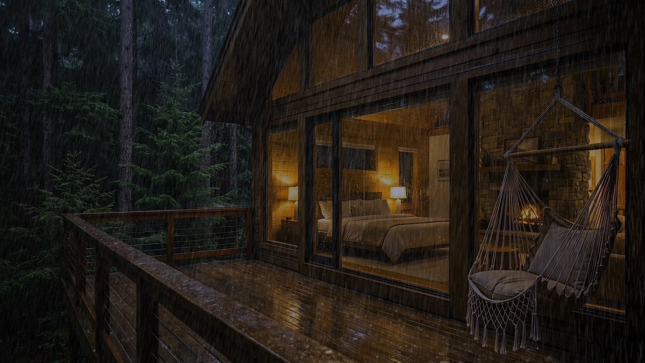 Peaceful Night Rain Ambience Outside a Forest Cabin for Insomnia Relief (No Thunder, No Ads)