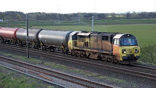 Trains at speed head into Scotland from Carlisle. Freight and Passenger at speed 16 April 24