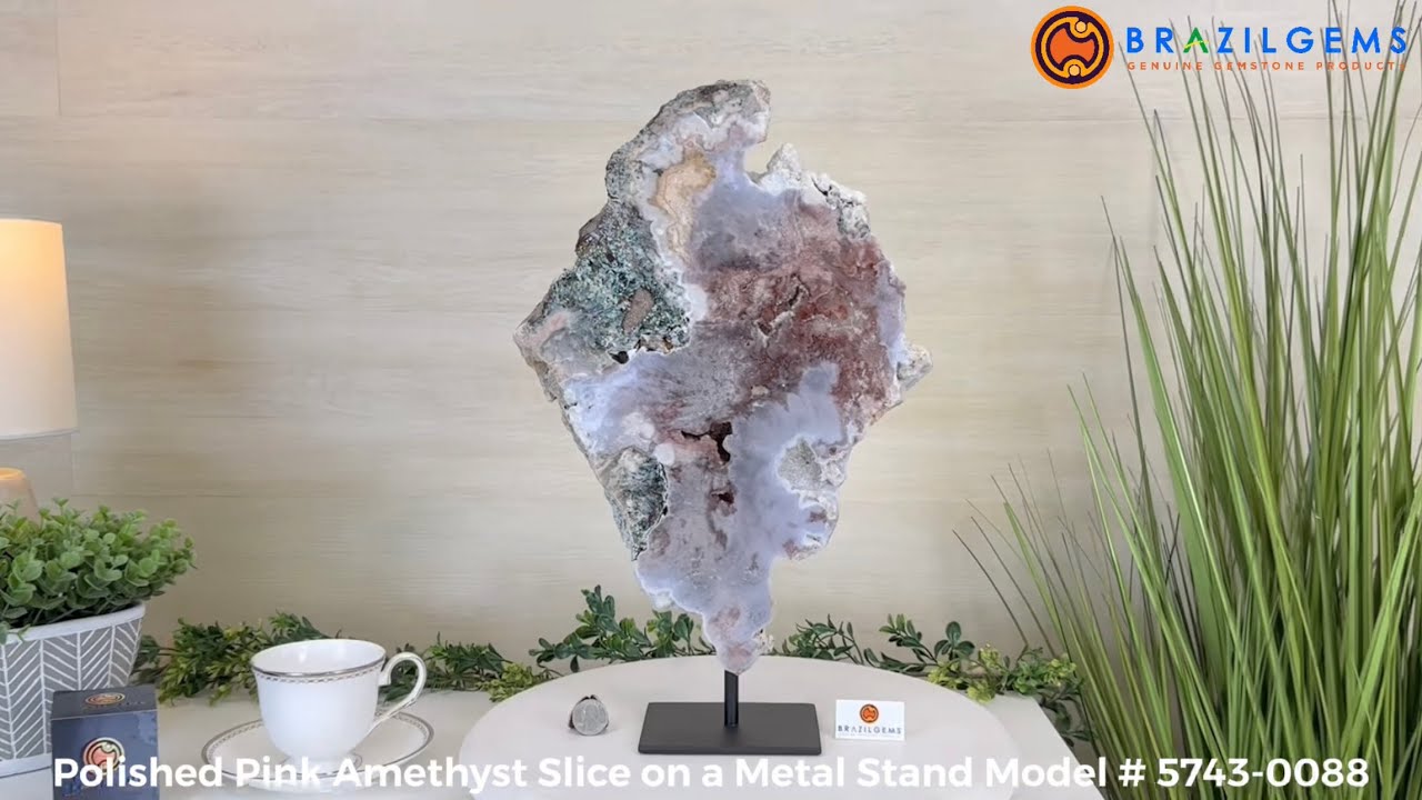 Model # 5743-0088 Polished Pink Amethyst Slice on a Stand by BrazilGems.com 🏷 FOR SALE🛍🛒Shop Now 