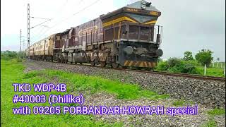 RARE VISITOR TKD WDP4B #40003 (DHILIKA) WITH 09205 PORBANDAR-HOWRAH SPECIAL