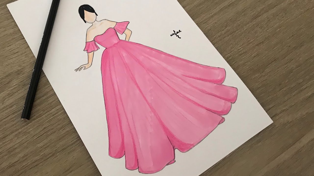 Comment dessiner une robe/how to draw a dress/ Wie zeichnet man ein Kleid -  YouTube