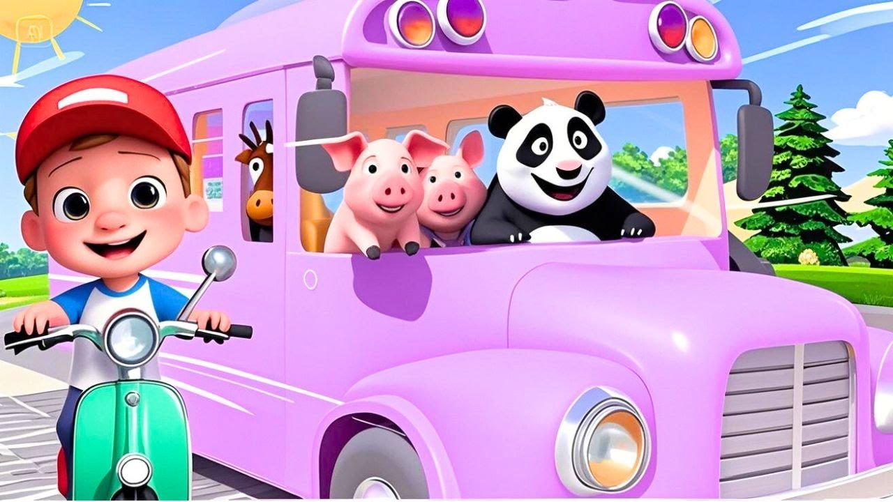 Wheels on the Bus Animal School Trip | Happy 3D Cartoon for Children